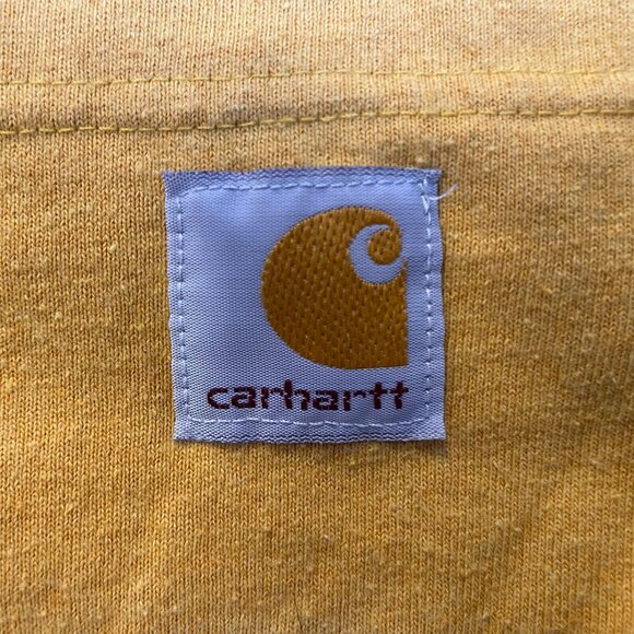 Carhartt Mens Long-Sleeve Logo Pocket Tee Small Mustard Yellow Sleeve Spell Out - Picture 8 of 13